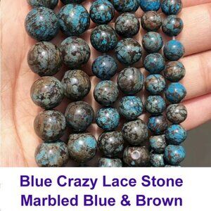 Blue Crazy Lace Stone Beads - Marbled Blue & Brown